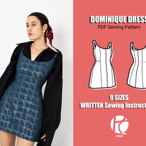 Basic mini dress sewing pattern | Easy summer dress pattern for women | Cami dress pattern | 9 SIZES | Digital PDF Sewing pattern