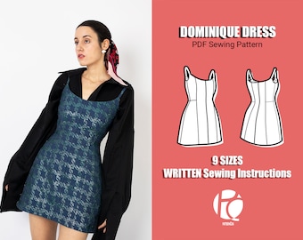 Basic mini dress sewing pattern | Easy summer dress pattern for women | Cami dress pattern | 9 SIZES | Digital PDF Sewing pattern