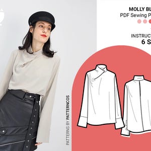 Minimalist blouse sewing pattern | Oriental mao neck blouse pattern | Loose fit top pattern for women  | 6 SIZES | PDF Sewing pattern