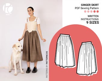 Gathered skirt sewing pattern | Skirt with pockets pattern | Easy basic skirt pattern for women | 9 SIZES | PDF Sewing pattern