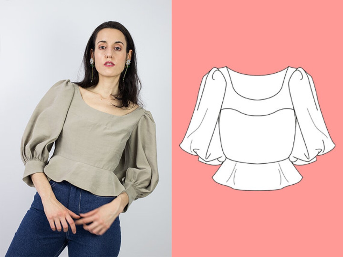PDF Sewing pattern Carole blouse with lantern sleeve Etsy