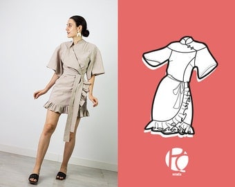 Mei Wrapped Dress And Japanese Sleeve | 6 SIZES | PDF Sewing pattern