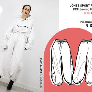 Wide leg sports pants sewing pattern | Basketball inspired jogging pants pattern | High-waisted chandal pants | 9 SIZES | PDF Sewing pattern