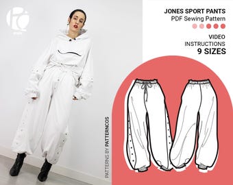 Weites Bein Sporthose Schnittmuster | Basketball inspiriertes Jogginghosen-Muster | Hoch taillierte Chandalhose | 9 GRÖßEN | PDF Schnittmuster
