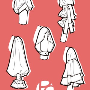 Puffed Sleeve Pack 02. Tiered and puffed sleeves 6 SIZES PDF Sewing pattern image 4