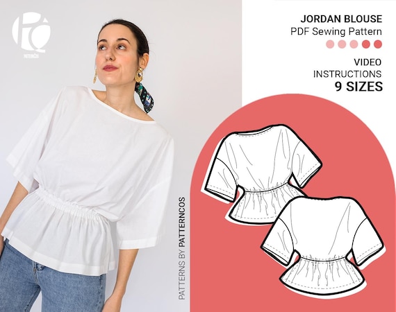 Wide Elastic Fitted Waist Blouse sewing pattern | Easy top pattern for women | Cozy blouse design | 9 SIZES | PDF Sewing pattern