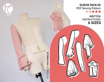 Daily sleeve sewing pattern pack | Bell sleeve pattern | Shirt sleeve pattern | Balloon and lantern sleeve | 6 SIZES | PDF Sewing pattern