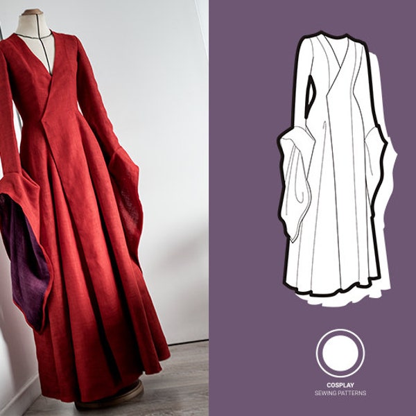 Medieval dress sewing pattern | Melisandre dress pattern | Cosplay Sewing Pattern | Fantasy Renaissance inspired dress pattern