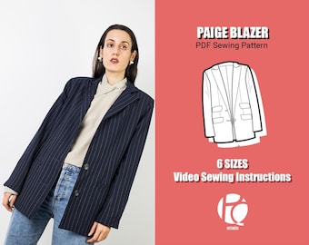Paige suit jacket sewing pattern | Buttoned blazer pattern for women | Urban jacket pattern with lapel collar | 6 SIZES | PDF Sewing pattern