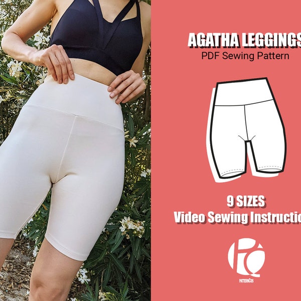 Elastische Leggins Schnittmuster | Hoch taillierte Sport-Leggings-Muster für Frauen | Gemütliche Leggins mit niedlichem Muster | 9 GRÖßEN | PDF Schnittmuster