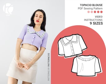 Elastische geknöpfte Bluse Schnittmuster | Gemütliches Top Muster | V-Ausschnitt Top Muster für Frauen | 9 GRÖßEN | PDF Schnittmuster