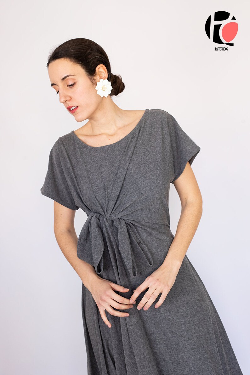 Patrón de vestido midi anudado / Patrón de vestido acampanado para mujer / Patrón de blusa drapeada anudada / Vestido cómodo / 6 TALLAS / Patrón de costura en PDF imagen 7
