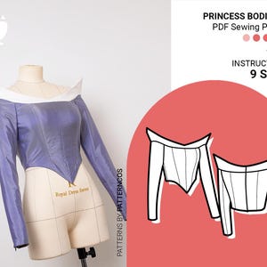 Princess bodice 01 sewing pattern | Cocktail bustier pattern | Corset pattern | Off shoulder neck pattern  | 9 SIZES | PDF Sewing pattern
