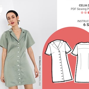 Sukienka Celia z lat sześćdziesiątych zapinana na guziki | 6 ROZMIARÓW | Wykrój w formacie PDF
