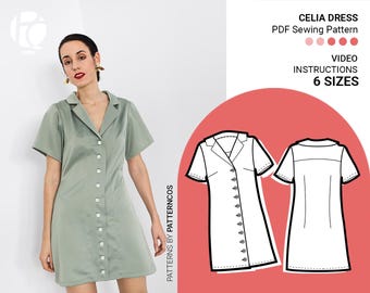 Robe boutonnée Celia Sixties | 6 TAILLES | Patron de couture PDF