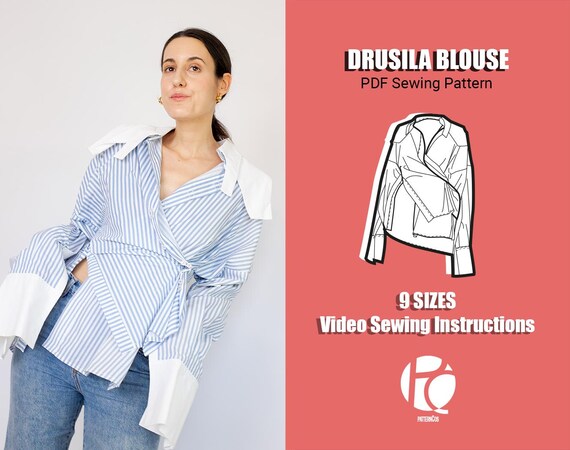Patron de costura de blusa holgada Patron de blusa drapeada Manga larga de moda Patron de camisa acogedora y sedosa 9 TALLAS Patron de costura PDF Etsy Espana