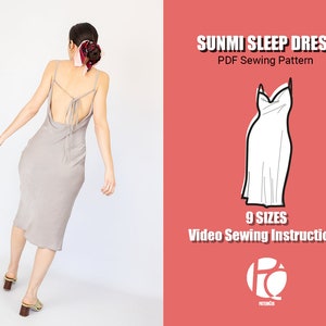 Sunmi Slip Cowl Neck Dress With V Back Neck | 9 SIZES | PDF Sewing pattern