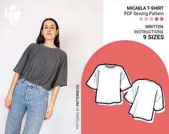Molde básico para camiseta | Molde fácil para blusa esportiva | Molde para camiseta unissex oversized com mangas curtas | 9 TAMANHOS | Molde em PDF