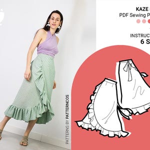 Kaze Wickelrock Schnittmuster | Müheloses Midirock-Muster für Frauen | Sommer ausgestelltes Rockmuster | 6 GRÖßEN | PDF Schnittmuster