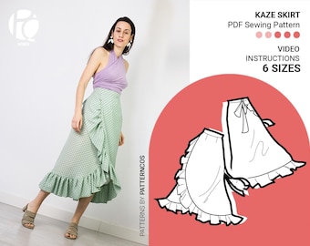 Kaze wrap skirt sewing pattern | Effortlessly midi skirt pattern for women | Summer flared skirt pattern | 6 SIZES | PDF Sewing pattern