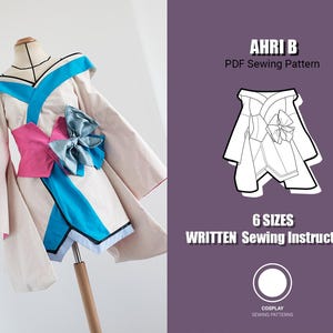 Ahri inspired sewing pattern | Fox girl pattern | Cute kimono pattern for cosplay | 6 SIZES | PDF Cosplay Sewing Pattern
