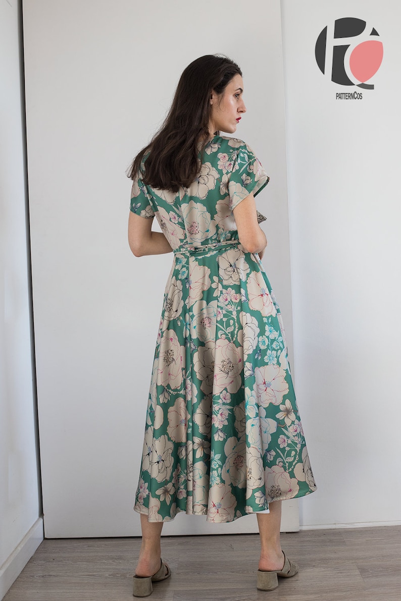 Patrón de vestido midi anudado / Patrón de vestido acampanado para mujer / Patrón de blusa drapeada anudada / Vestido cómodo / 6 TALLAS / Patrón de costura en PDF imagen 8