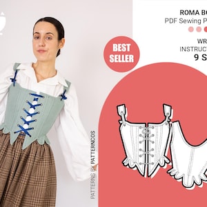 Wzór gorsetu wzór do szycia | Wzór gorsetu renesansowego milkmaid stay | Wzór romantycznego gorsetu dla kobiet | 9 ROZMIARÓW | Wzór do szycia w formacie PDF