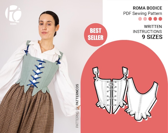 Corset pattern sewing pattern | Renaissance milkmaid stay bodice pattern | Romantic bodice pattern for women | 9 SIZES | PDF Sewing pattern