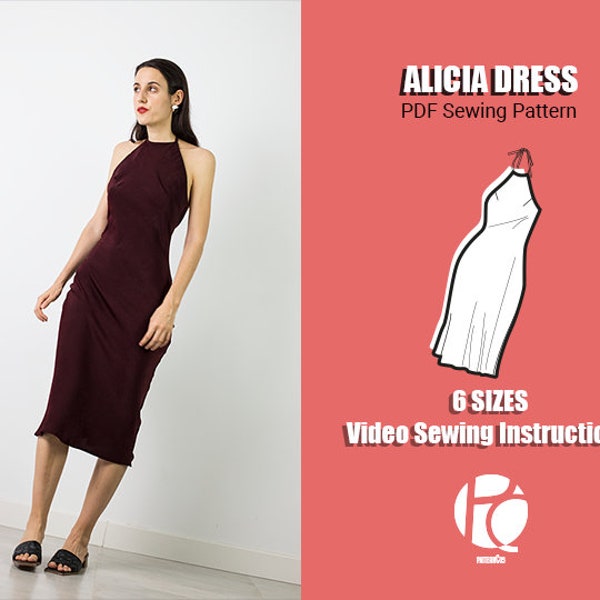 Alicia Halter Slip Dress | 6 SIZES | PDF Sewing pattern
