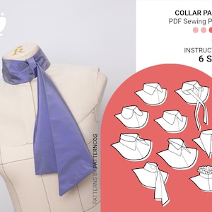Collar pack 02. Shirt buttoned collar patterns for blouses and dresses | 6 SIZES | PDF Sewing pattern