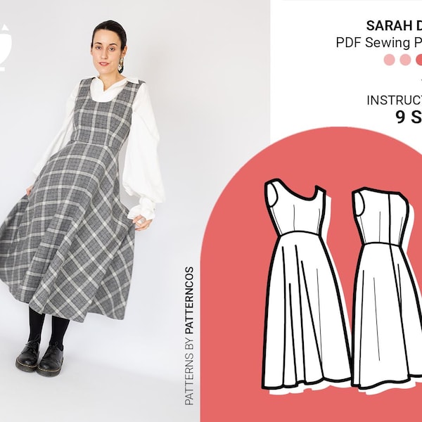 Midi dress sewing pattern | Elegant bodice pattern | Half circular skirt | Easy basic dress pattern for women | 9 SIZES | PDF Sewing pattern