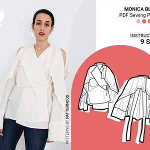 Japanese style blouse sewing pattern | Kimono inspired shirt pattern | Fashionable layered blouse pattern | 9 SIZES | PDF Sewing pattern