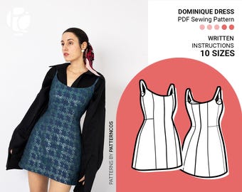Patron de couture basique pour mini robe | Patron de robe d'été facile pour femme | Patron de la robe caraco | 10 TAILLES | Patron de couture numérique PDF