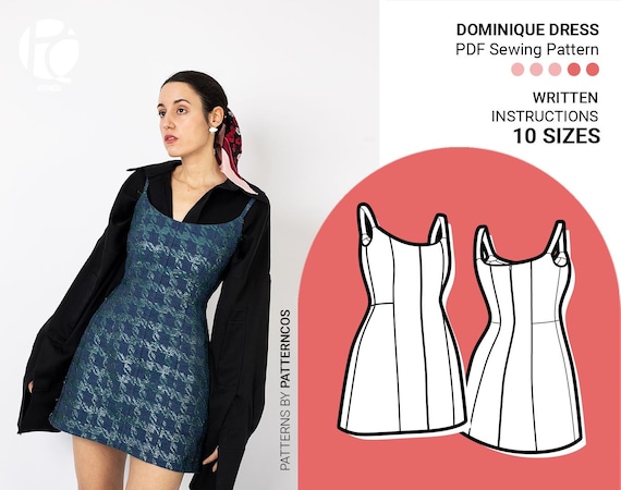 Basic mini dress sewing pattern | Easy summer dress pattern for women | Cami dress pattern | 10 SIZES | Digital PDF Sewing pattern