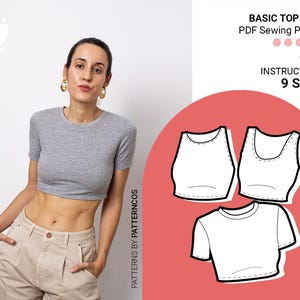 Elastic crop top sewing pattern pack | Tank top pattern | Short sleeve top | Sport top pattern for women | 9 SIZES | PDF Sewing pattern