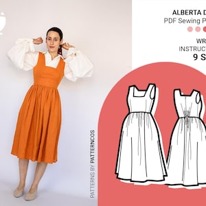 Midikleid Schnittmuster Rechteck-Ausschnitt | Locker geschnittenes Rockteil | Cottage Milchmädchen Kleid Schnittmuster | 9 GRÖßEN | PDF Schnittmuster