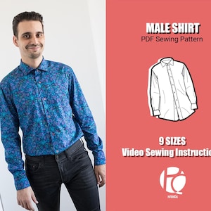 カスタムフィットの男性用シャツの縫製パターン | 男性用クラシックボタンシャツのパターン | ベーシックシャツのパターン | 9サイズ | PDF縫製パターン