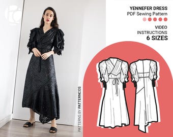 Abendkleid Midikleid Schnittmuster | Kleiderschnitt im Vintage-Stil | Puffärmelmuster | Empire Brautkleid | 6 GRÖßEN | PDF Schnittmuster