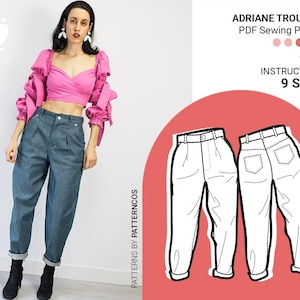 Slouchy trousers sewing pattern | High waist jeans pattern | Cool pants pattern for women | 9 SIZES | PDF Sewing pattern