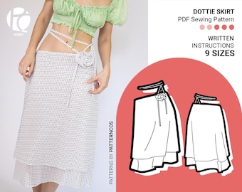 Midi low-waist skirt sewing pattern | Flared bias skirt pattern | Summer skirt pattern for women | 9 SIZES | PDF Sewing pattern