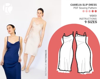 Camelia Silk Slip Dress Sewing Pattern | French Style Midi Bias Cut (PDF Download | 9 Sizes)