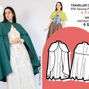 Traveller cloak pattern for cosplay | Ren faire cape sewing pattern | Short and long cloak | Medieval fantasy | 9 SIZES | PDF Sewing pattern