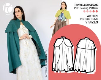 Traveller cloak pattern for cosplay | Ren faire cape sewing pattern | Short and long cloak | Medieval fantasy | 9 SIZES | PDF Sewing pattern