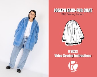 Faux-fur oversized coat sewing pattern | Cozy jacket pattern for winter | Big coat pattern with pockets  | 9 SIZES | PDF Sewing pattern