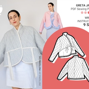 Mönster för quiltad jacka | Mönster för kimonojacka | Mönster för vinterquiltkappa för kvinnor | 9 STORLEKAR | PDF-sömnadsmönster