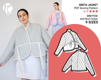Quilted jacket sewing pattern | Kimono jacket pattern | Winter quilt coat pattern for woman | 9 SIZES | PDF Sewing pattern