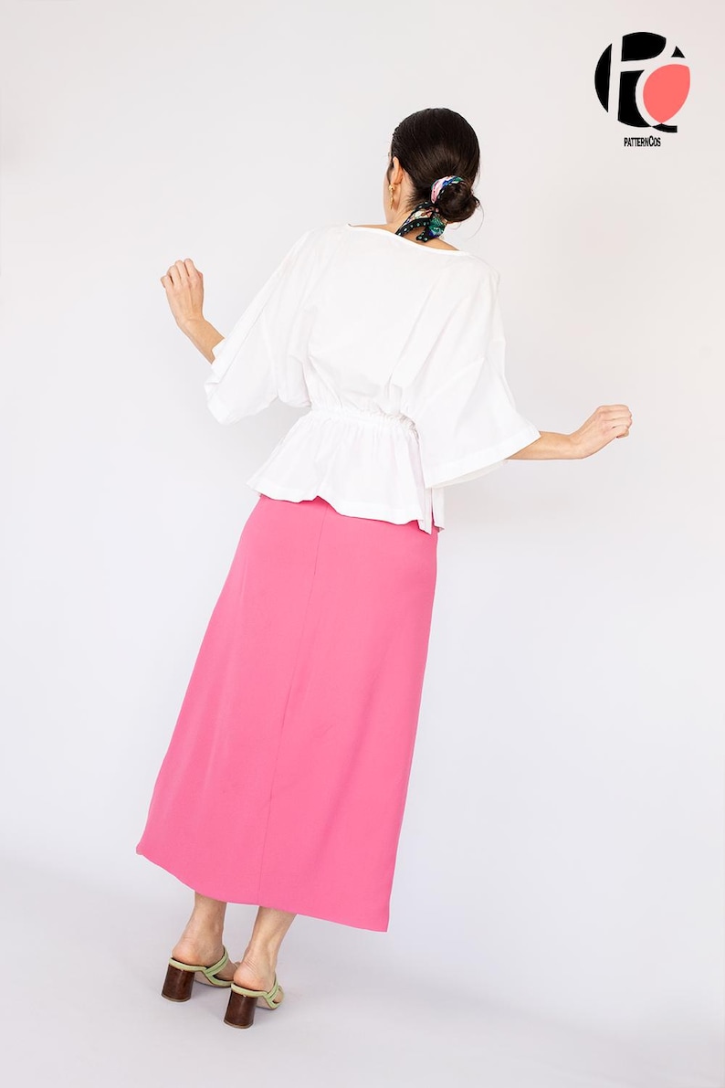 Wide Elastic Fitted Waist Blouse sewing pattern | Easy top pattern for women | Cozy blouse design | 9 SIZES | PDF Sewing pattern image 6