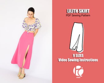 Elegant midi skirt sewing pattern | Side slit skirt pattern | Wedding dress pattern | A line cocktail skirt | 9 SIZES | PDF Sewing pattern