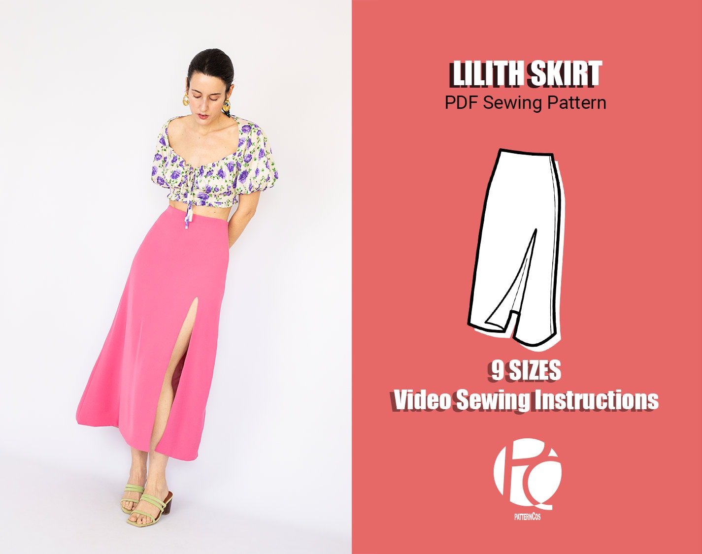 Elegant Midi Skirt Sewing Pattern | Side Slit Skirt Pattern 