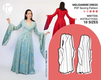 Medieval dress sewing pattern | Cosplay pattern | Fantasy Renaissance inspired dress pattern | 10 SIZES | PDF Sewing pattern